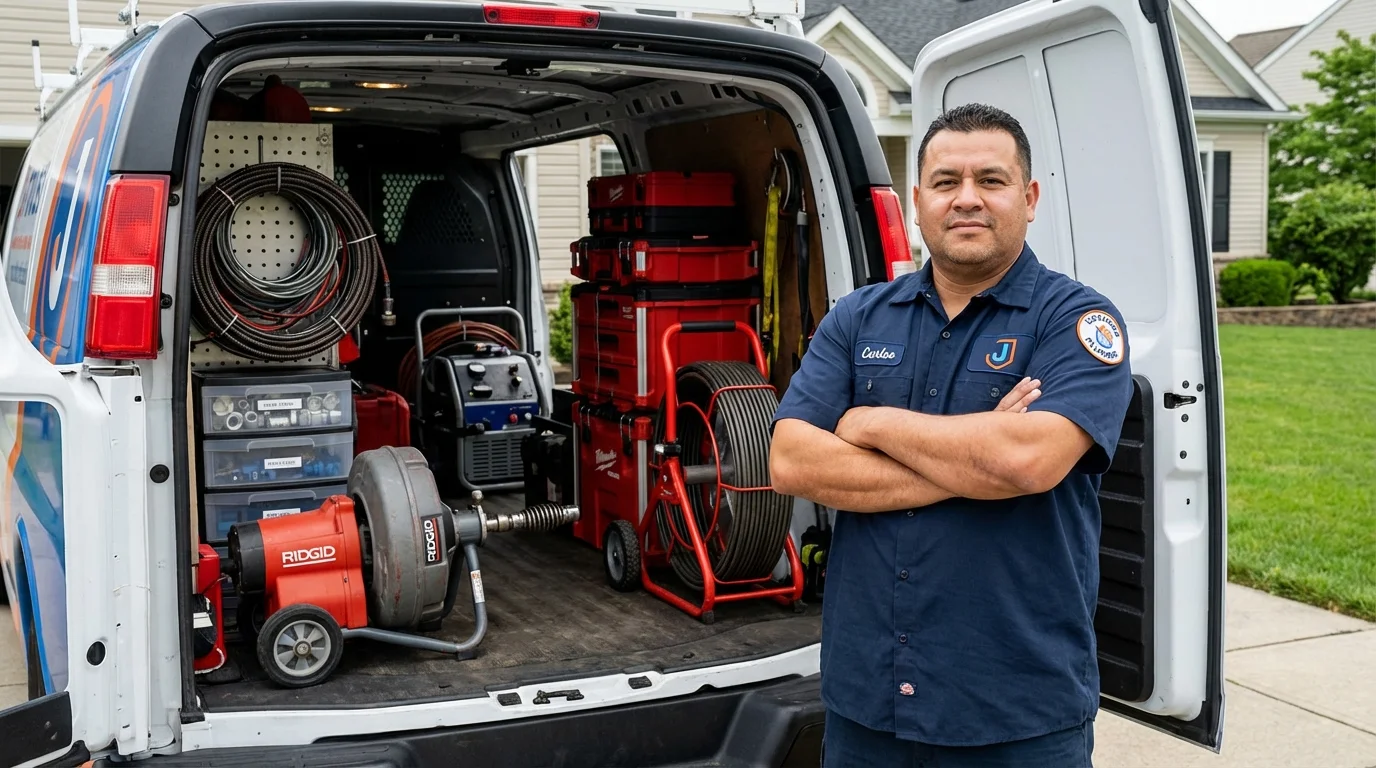 Professional drain cleaning equipment and Johns Plumbing LLC plumber in Cleves