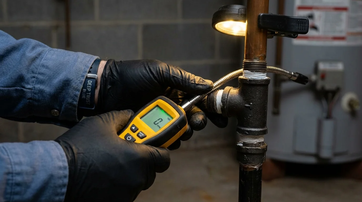 Gas leak detection with electronic sniffer by Johns Plumbing LLC in Cleves